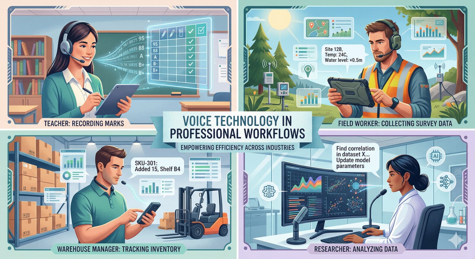 Different professionals using voice-based data entry system