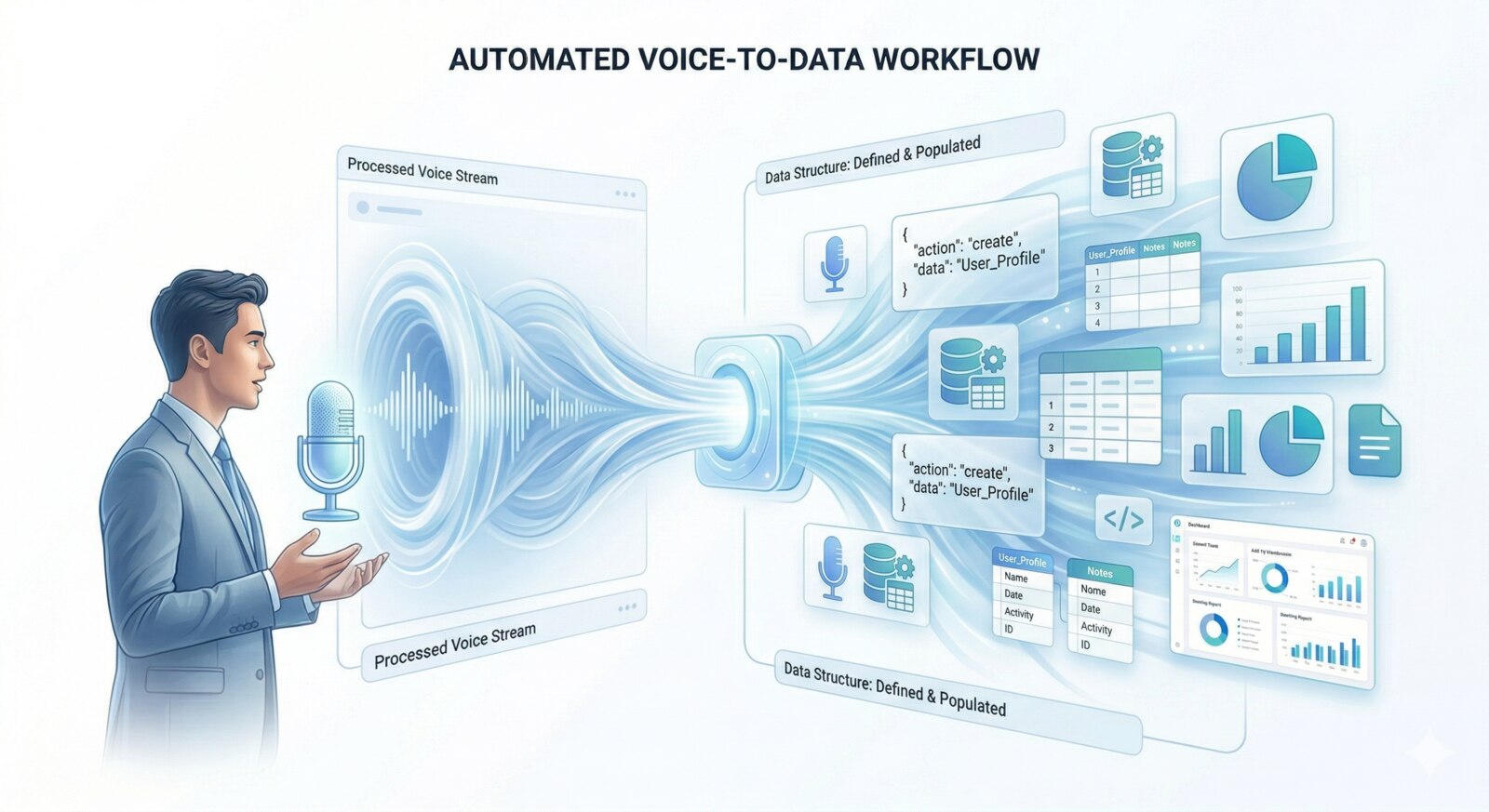 Voice schema creation to structured data workflow diagram